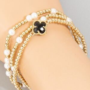 🌷🌷  3 Strand Crystal Cover Charm Mixed Bead Gold Tone Bracelet